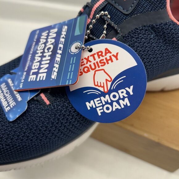 Skechers Summits Cool Classic Slip-On Sneaker Women Sz 9 Wide Fit Navy Pink NEW - Picture 4 of 9